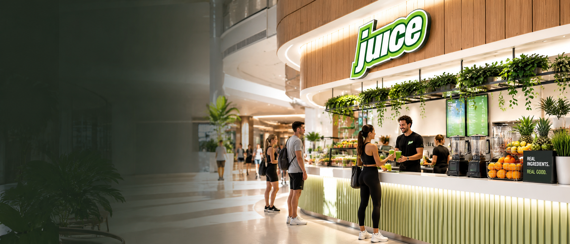 Juice storefront in a modern shopping centre